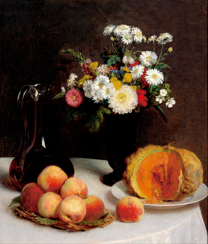  方丹·拉图尔 Fantin-Latour 静物瓶、花和水果 Still Life with a Carafe, Flowers and Fruit